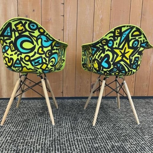 1931_2qty Elliott C Nathan Hand-painted Eames Style Chairs-1