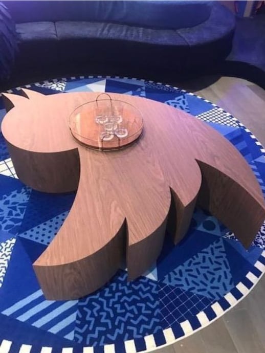 500_Twitter Bird Wood Coffee Table with Charging Port and Outlet